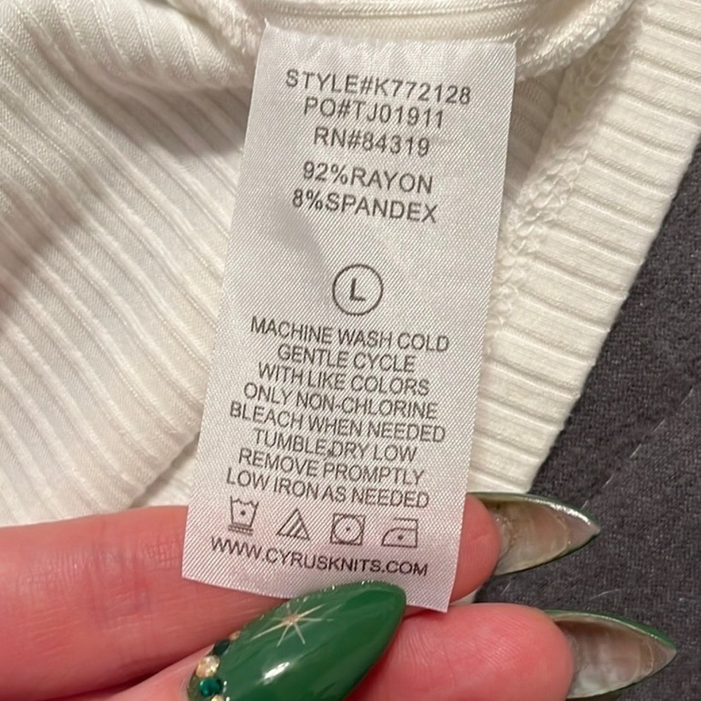 Ribbed Turtleneck Sweater Soft Lightweight Top Cream White Old Money Preppy L - Picture 4 of 5